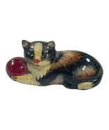 Black Laquer Hand Painted Russian Cat Kitty with Ball of Yarn Mini 1.5” ... - $18.22