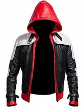 Bestzo Men&#39;s Fashion Batman Arkham Hoodie Jacket &amp; Vest Lamb Leather White &amp; Red - £186.12 GBP