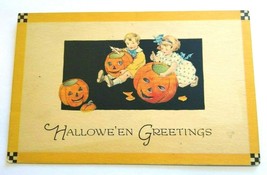 Halloween Postcard Gibson Checkered Corners Children With Knives Unused Fantasy - £51.17 GBP