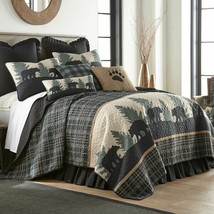 Donna Sharp Bear Walk Plaid Quilt **QUEEN** 5- Pc Set Lodge Country Rustic Green - £165.45 GBP