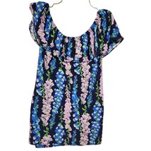 New Lilly Pulitzer XL Shirt Navy Blue Wynne Ruffle Blouse Front Floral Top - £39.38 GBP