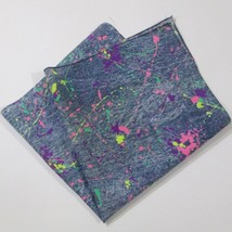 Vintage Faux Denim Bandana 80s Style Paint Splatter Square Scarf - £19.72 GBP