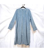 Earth Angels Plush Robe Woman Large Blue Embroidered Long Zip Up Cozy Wa... - $17.75