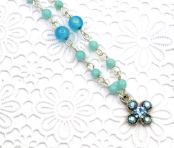 Women New Clover Aquamarine Swarovski Elements Crystal Gemstone Bead Necklace - $9,999.00