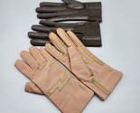 Nylon Gloves Dark Brown &amp; Tan Ladies One Size Lot of 2 Vtg Faux Leather ... - £30.85 GBP