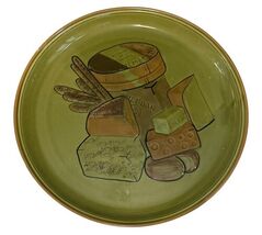 Vintage Los Angeles Potteries Cheese Platter Plate 14.5" Green USA #505 - $9.89