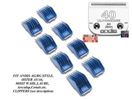 Andis 8 Guide Attachment Comb&amp;Ultraedge 40 Blade Set*Fit Many Oster,Wahl Clipper - £45.99 GBP