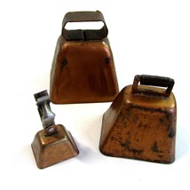 Lot of 3 Vintage Metal Old School Farm Cow Bells - Copper or Copper Finish - $14.99