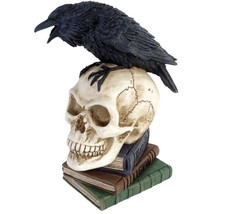 Poe&#39;s Raven Skull Nevermore Poetry Books Resin Decor Statue V17 Alchemy Gothic - £39.92 GBP