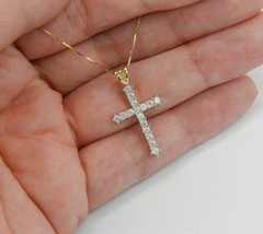 1.30Ct Rund Künstlicher Diamant Kreuz Anhänger Halskette 14K Gelb Vergoldet - £52.91 GBP
