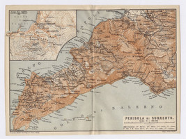 1904 Original Antique Map Of Peninsula Penisola Di Sorrento / Castellamare Italy - £22.82 GBP