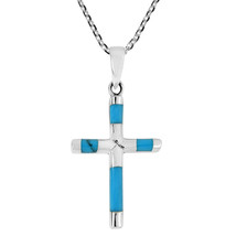 Elegant X Cross Blue Turquoise Inlay Sterling Silver Necklace - $20.78