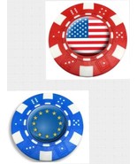 PACK OF 2 EUROPE AND USA POKER CHIP GOLF BALL MARKERS. ONE OF EACH DESIGN - $9.32 CAD