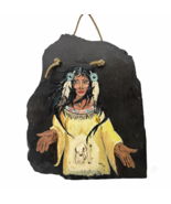 Vintage Native American Sioux Buffalo Woman Hand Painted Slate Stone Art... - £74.54 GBP