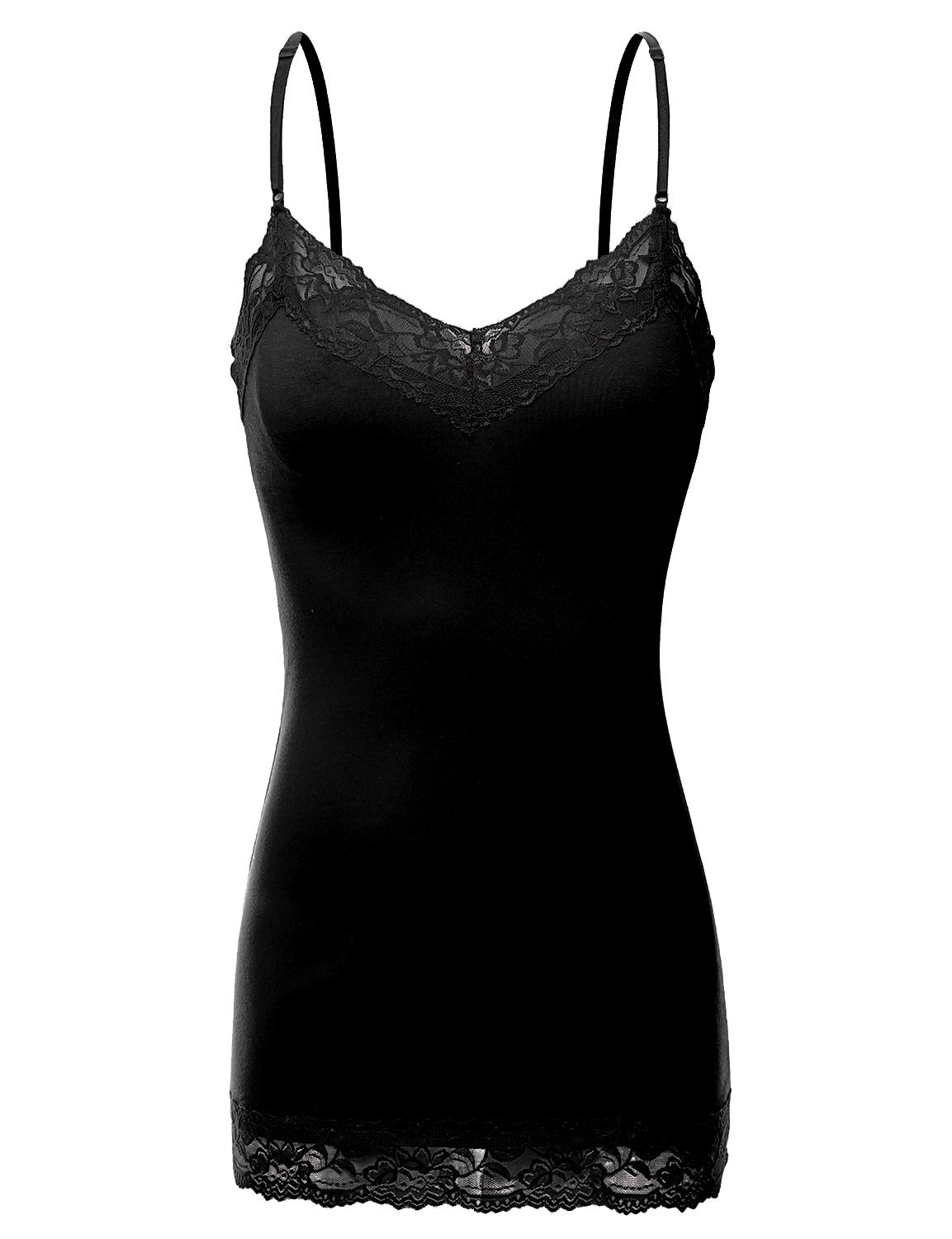 RT1004 Ladies Adjustable Spaghetti Strap Lace Trim Long Tunic Cami Tank ... - $9.95+