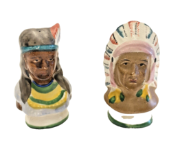 Salt &amp; Pepper Shaker Native American Chief Squaw Bust Figural Occupied J... - £21.74 GBP