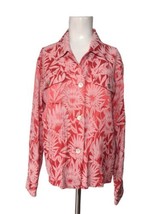 Vintage Chicos Silk Blend Floral Shirt Size 1 M Red Satin Pockets Textured  - £18.21 GBP
