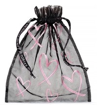 Victoria&#39;s Secret Black Pink Hearts Lingerie Bag Pouch Drawstring Mesh Bra Panty - £5.13 GBP