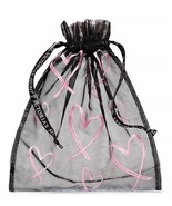 VICTORIA&#39;S SECRET BLACK PINK HEARTS LINGERIE BAG POUCH DRAWSTRING MESH B... - $8.75 CAD