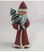 Vintage Hand Carved &amp; Painted Wooden Santa Claus Holding Tree Christmas ... - $177.75 MXN