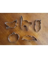 5 Metal Halloween Cookie Cutters Flying Witch Broom, Arched Cat, Owl, Ba... - $12.30