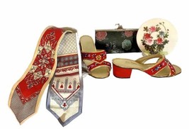 Oriental Themed Lot Includes Ties Slippers Wallet Two Sided Trivet More ... - £39.16 GBP