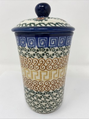 Polish Pottery  Ceramika Artstyczna Boleslaviec Tall Jar with Lid 6.5&quot; - $28.49