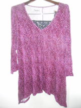 Simply Emma Women 1X Purple Mosaic Pattern Blouse Top Long Sleeve Shark ... - £17.98 GBP