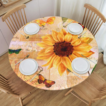 Vintage Watercolor Sunflowers and Butterflies Tablecloth with Elastic Edge, roun - £21.00 GBP