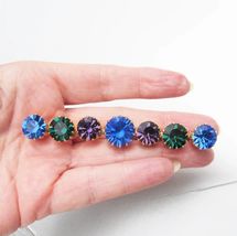 Vintage Vibrant Multi Color Rhinestone Gold Tone Bar 3" LONG Pin - $19.75