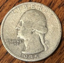 1935 Washington Silver Quarter, Average Circulated 90% Silver Vintage Coin #1 - £7.71 GBP