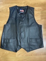 Vintage Leather Biker Vest Mens Large Black Motorcycle USA Made With Skulls - £31.47 GBP