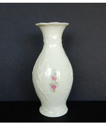 Beautiful vintage white ceramic small vase with pink flower accents - $20.51 CAD