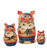 3pcs Hand Painted Russian Nesting Doll of PIGS w/ hand Carved Ears - £32.39 GBP