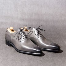 New Handmade men gray Leather dress shoes, men formal shoes, leather shoes  - £114.83 GBP