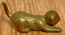 Vintage Miniature Solid Brass Pouncing Cat Figurine, Tail up [e-09] - $10.00