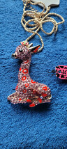 New Betsey Johnson Necklace Baby Llama Pink Red Rhinestones Collectible Cute - £11.81 GBP