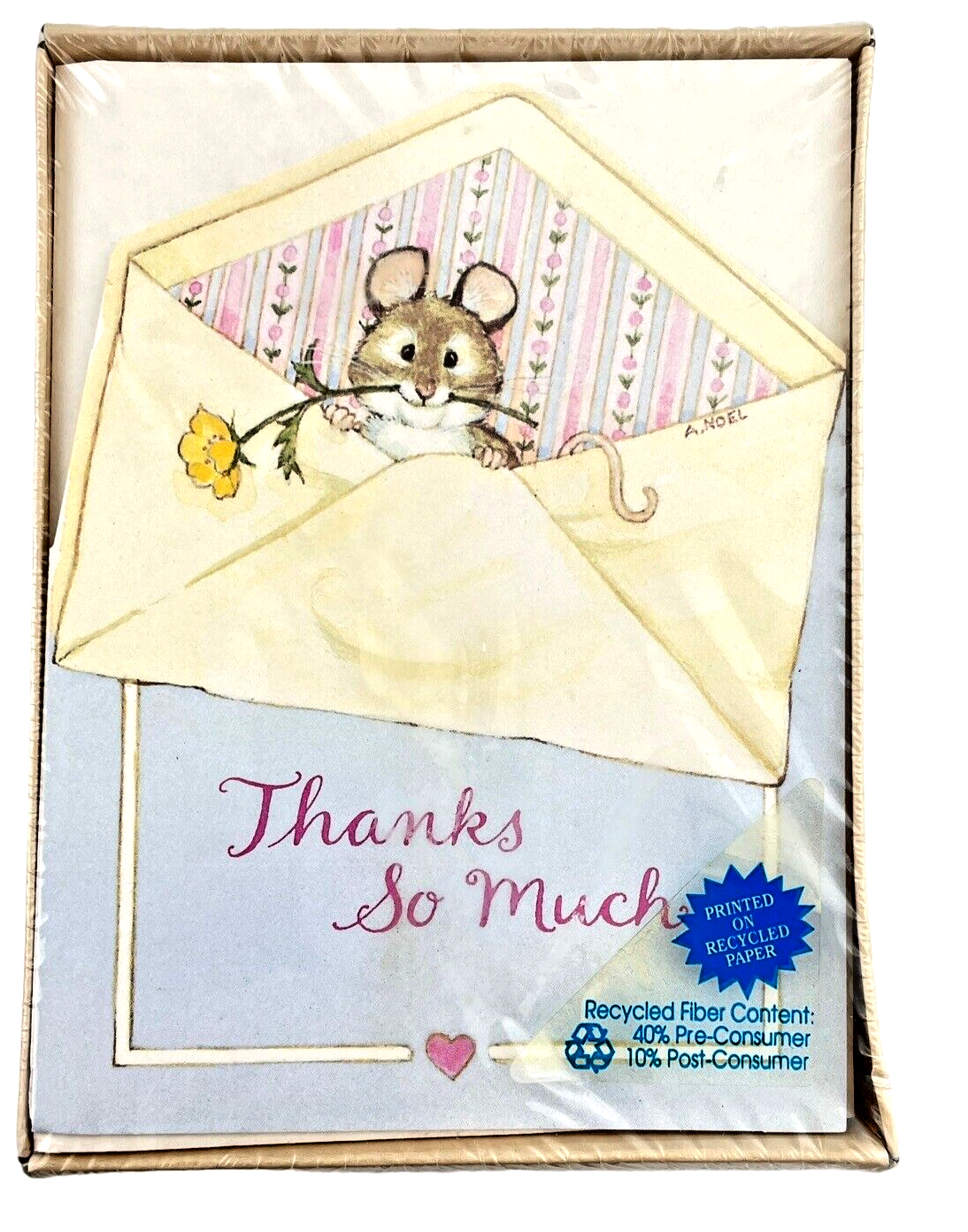 American Greetings Thank You Mouse Flower 8 Notes & Envelopes Forget Me Not - $14.45