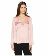 Kensie Bell Sleeve V-Neck Satin Empire Waist Blouse Top, Pink - £19.57 GBP