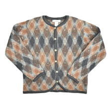 Dressbarn Mohair Blend Cardigan Sweater Womens L Argyle Diamond Print y2k - £22.63 GBP