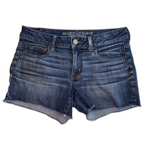 American Eagle Shortie Denim Blue Jean Raw Hem Shorts Womens 8 - £12.56 GBP