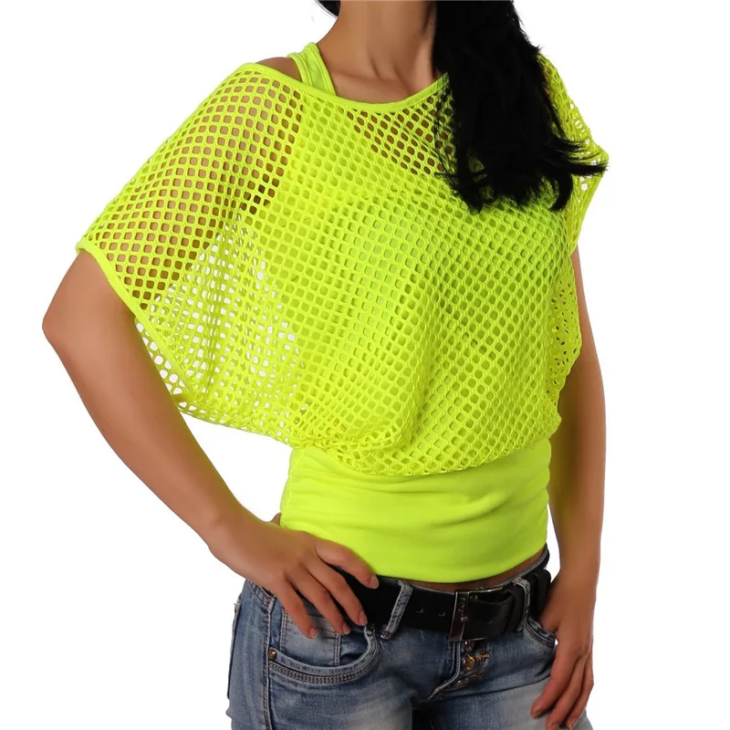 Sporting New Mesh Grid Short Sleeve Casual Neon Green Ay Hollow Out Mesh Cover T - £26.79 GBP