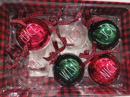 CHRISTMAS Rae Dunn Holiday JOY PEACE WISH Red Green Glass Tree Ornaments... - £20.32 GBP
