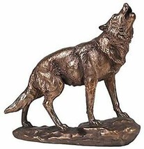 Full Moon Howling Alpha Gray Wolf Timberwolf Statue In Gold Patina Finis... - £30.68 GBP