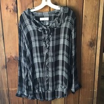 Time &amp;  True Size XL Red/ Black  Plaid Long Sleeve Ruffles Button Long S... - $11.30