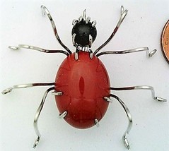 Red Jasper Spider Stainless Steel Wire Wrap Brooch 3 - $26.00
