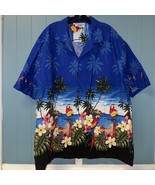 Pacific Legends Mens 3XL Hawaii Aloha Shirt Parrot Palm Blue Made In USA - $36.65 CAD