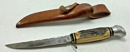 Vintage olsen stag handle fixes blade knife NICE Hunting deer sheath - £88.65 GBP