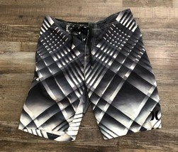 Hurley Mens Size 32 Black &amp; Gray Geometric Swim Board Shorts - £13.90 GBP