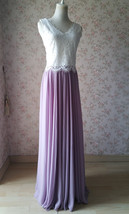 Rustic Wedding Lavender Maxi Chiffon Skirt Lace Top 2-Piece Bridesmaid Dresses image 2